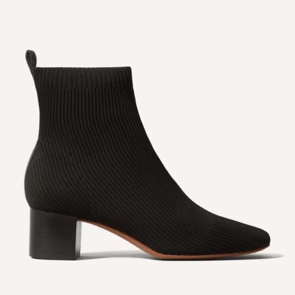 New! Everlane The Glove Boot Block Heel Ribbed Knit Leather Ankle Boots - Picture 1 of 16